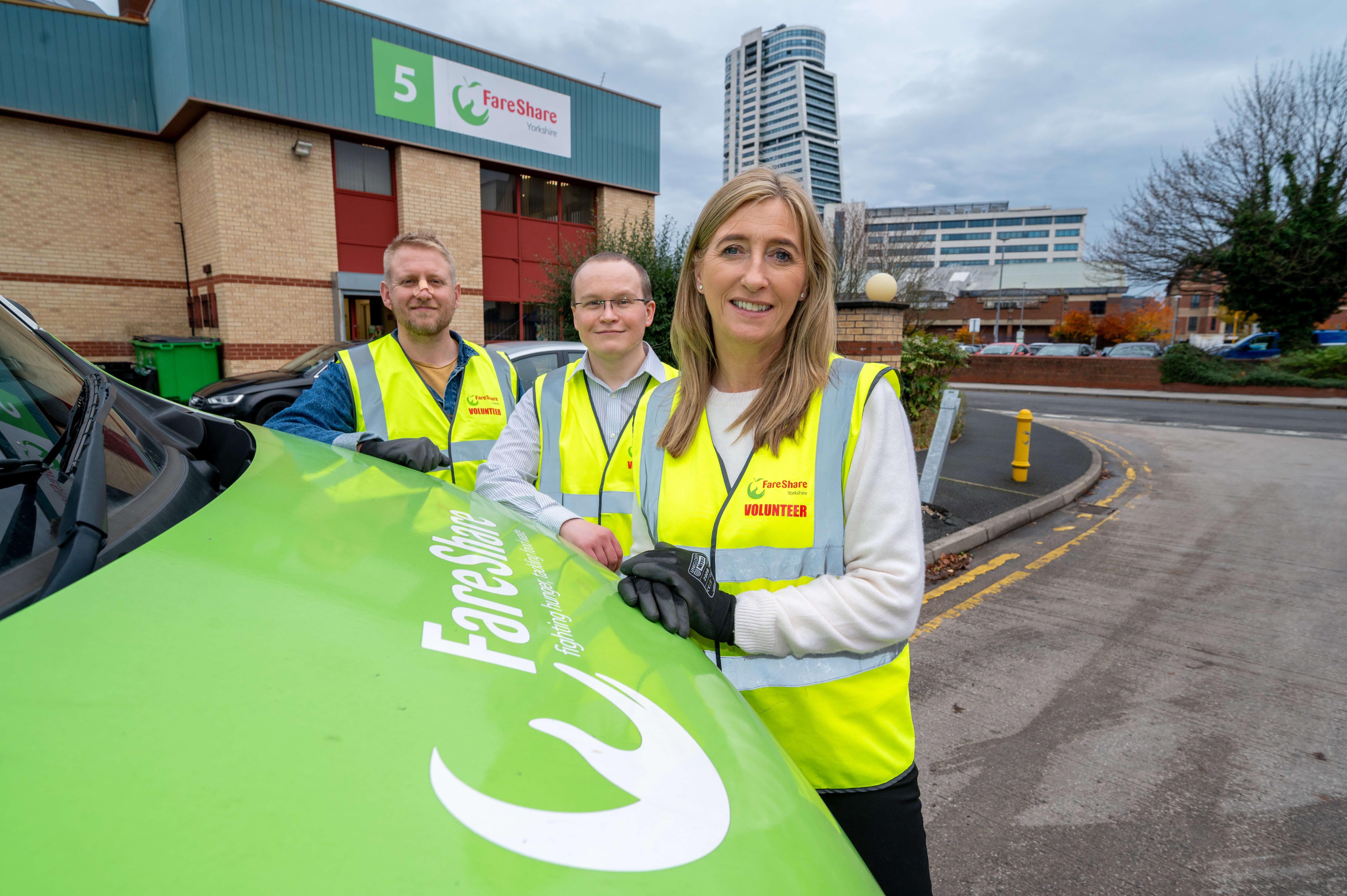 Kris Gibbon-Walsh, CEO of FareShare UK, Jonathan Willams, CEO of FareShare Yorkshire and Susan Allen, chief executive of Yorkshire Building Society