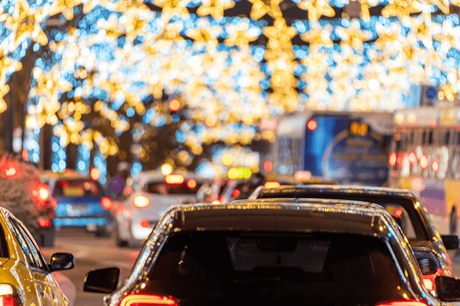 Christmas lights and cars
