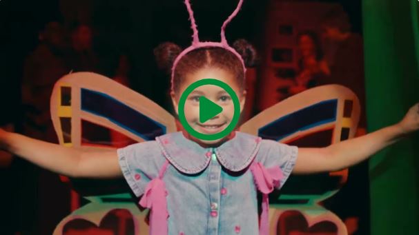 Girl smiling dressed as butterfly