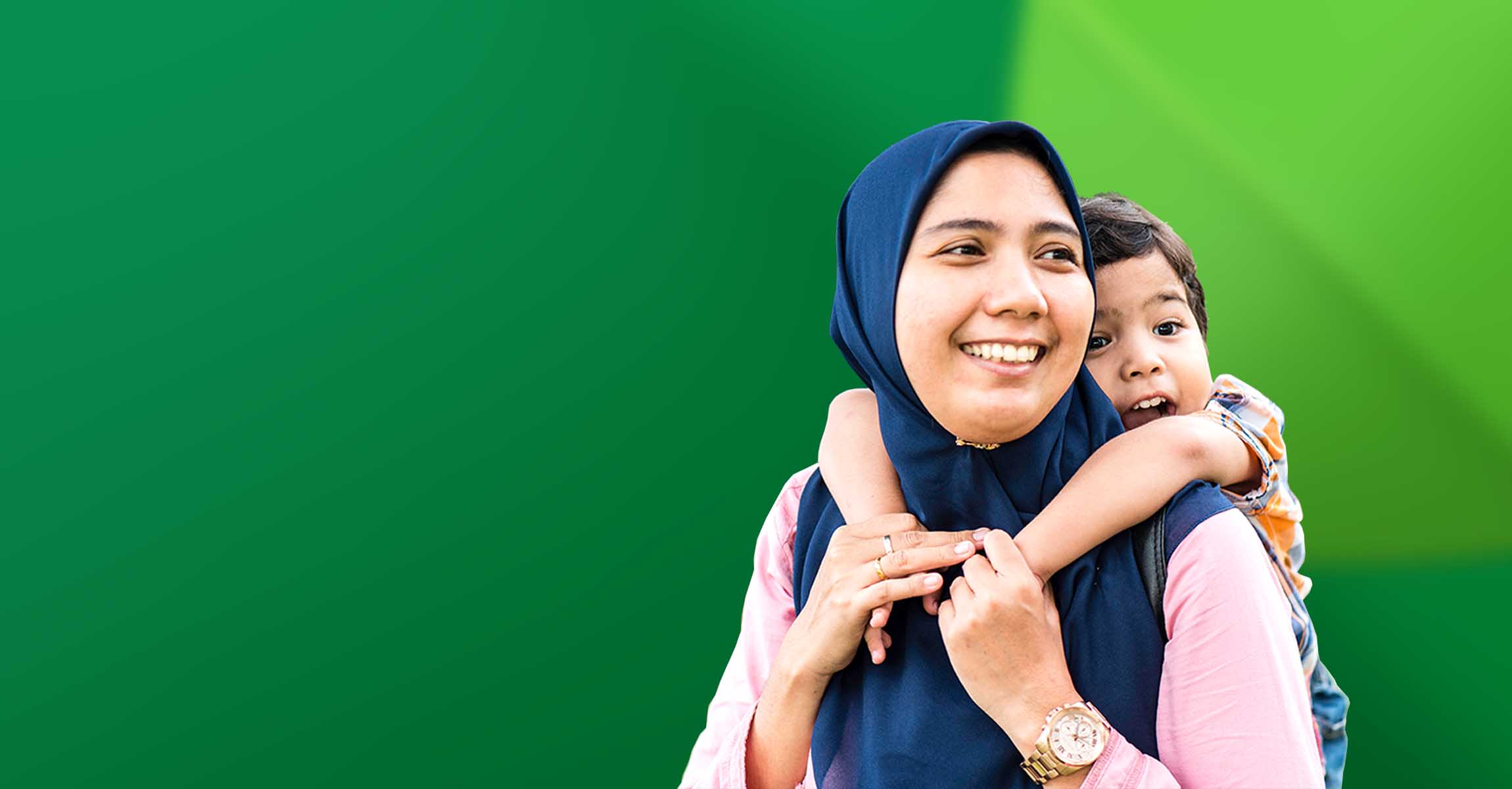 Smiling woman in hijab with child
