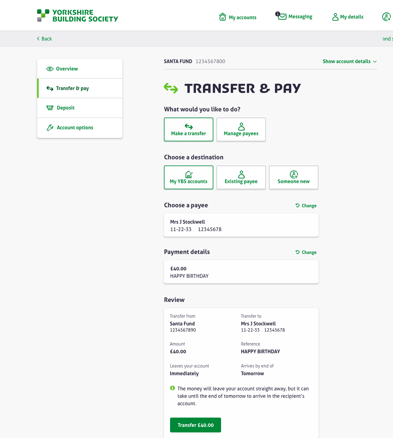 transfer page on online site