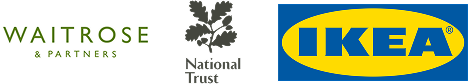 waitrose, national trust and ikea logos