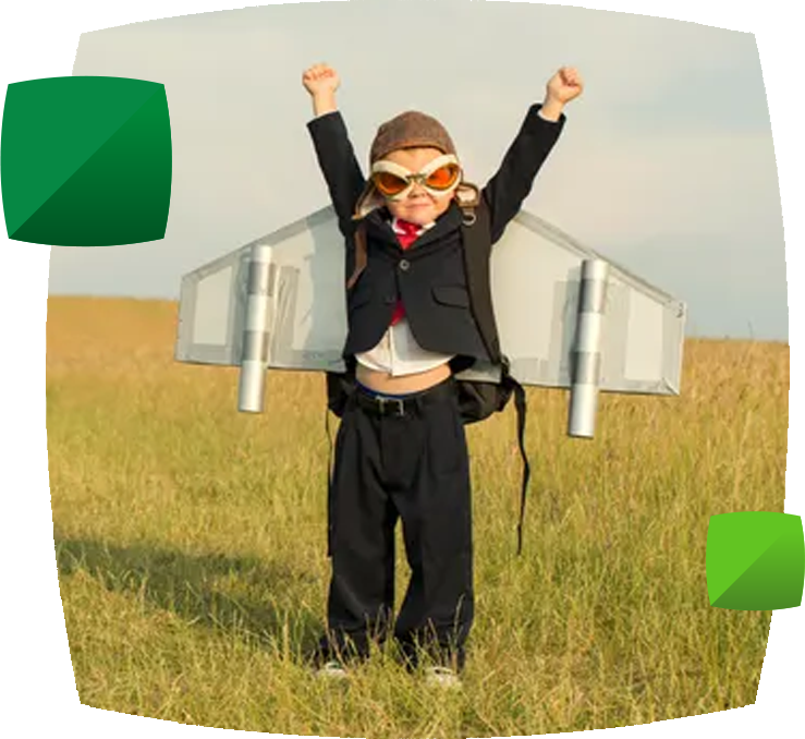 Child playing as a rocket in a field