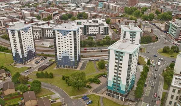 Bird's eye view of a high rise development