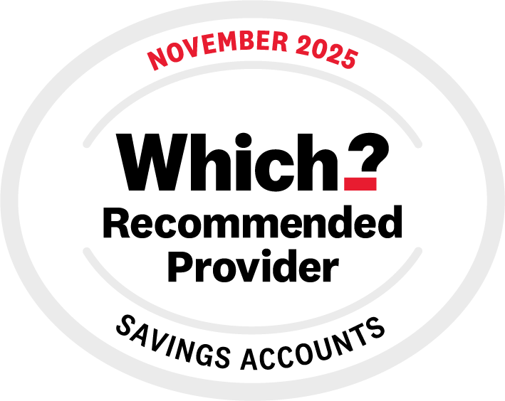 Which? Recommended Provider award logo text reads "November 2025 Which? Recommended Provider Savings Accounts"